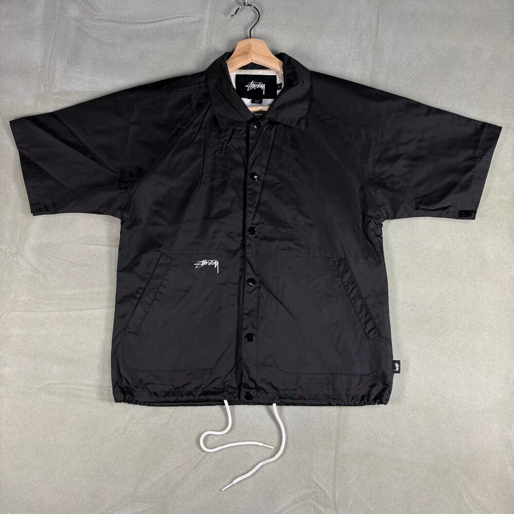 Stussy Black‎ Coach Jacket Small Short Sleeve Snap Button Nylon Streetwear